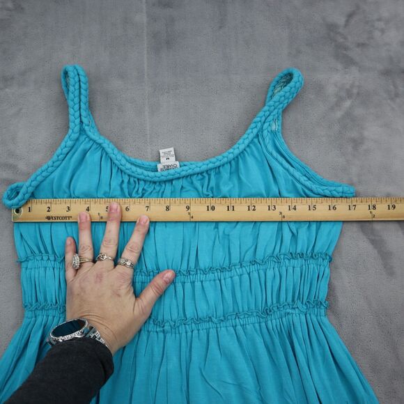 Charming Charlie Dress M Blue Long Fit Flare Sleeveless Pleated Knit Stretch - Picture 3 of 16